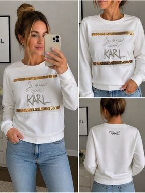 Karl Lagerfeld White Crewneck Tee with Black Script